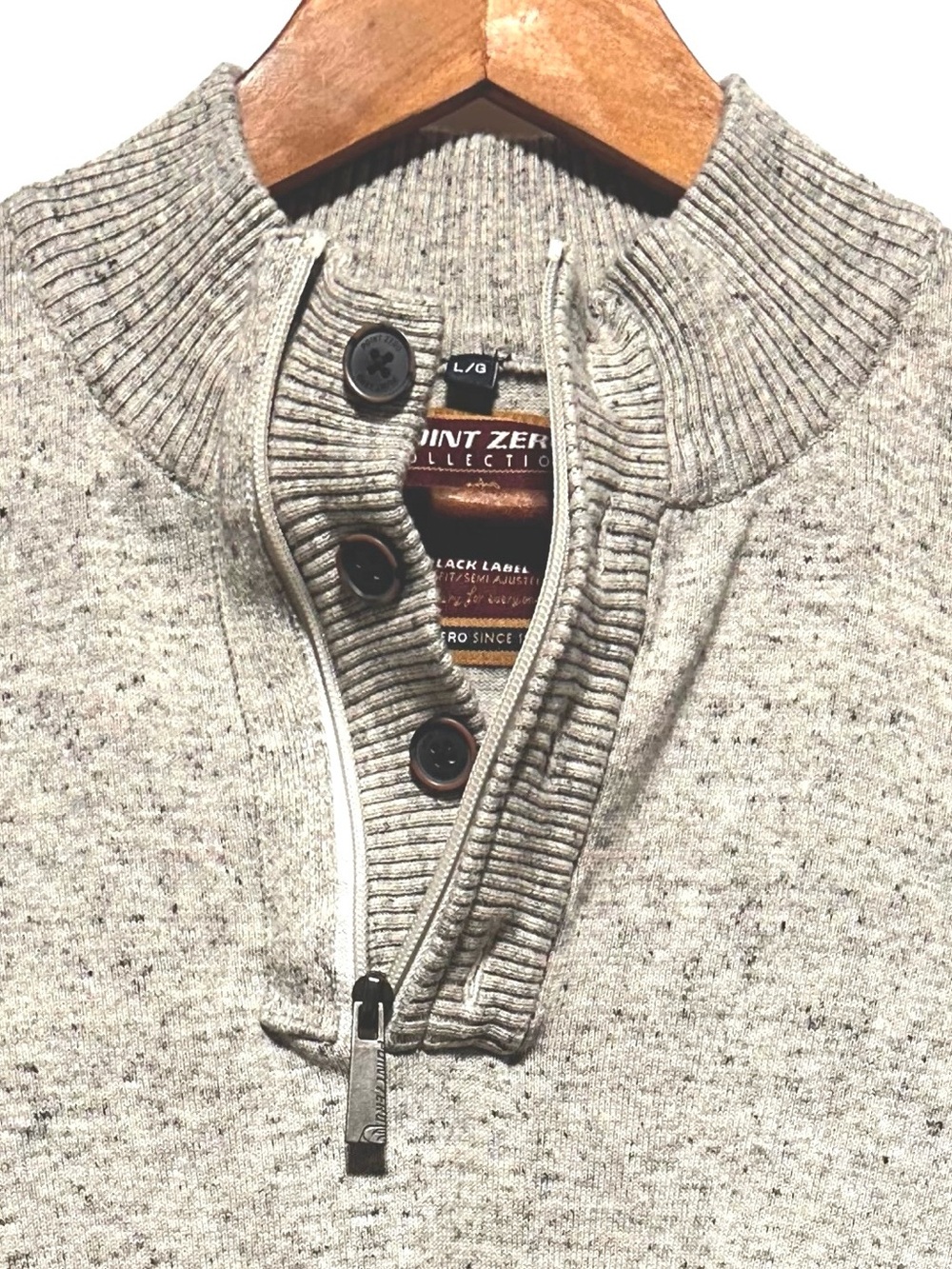 POINT ZERO Quarter Zip Cotton Knit Sweater Grandpa Coastal Cabin L - Picture 2 of 7